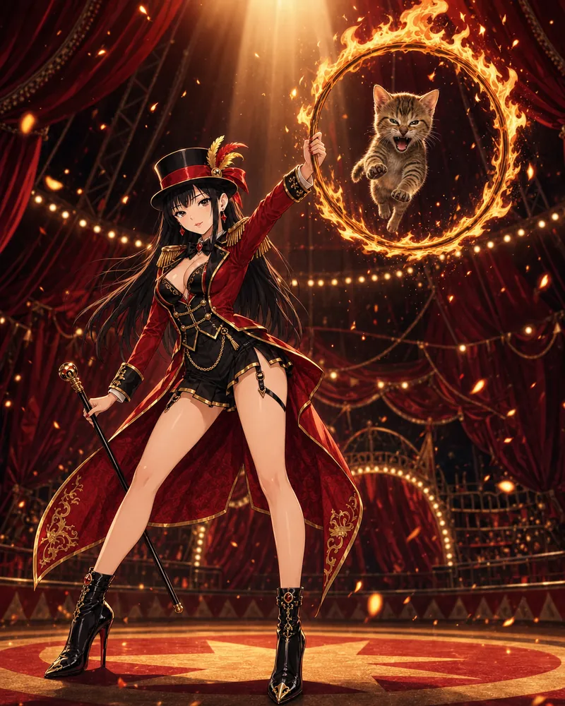 The kitty leaping through a ring of fire